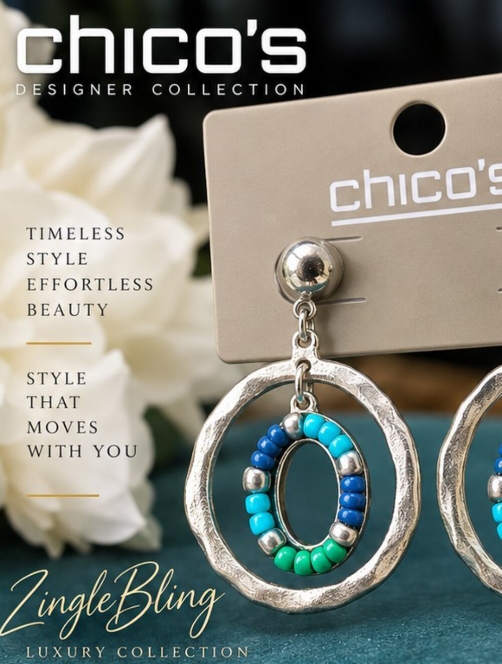 Chico's NWT Multiseed Silver Tone Beaded Hoop Drop Earrings